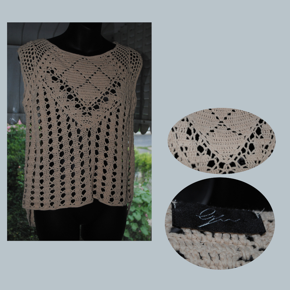 Cotton Hi-Lo Crochet Vest Size M